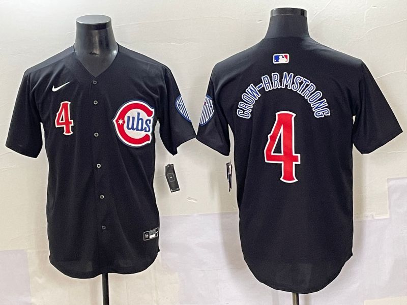Men 2025 Chicago Cubs 4 Grow-Armstrong Black Retro Fashion Nike MLB Jersey style 1